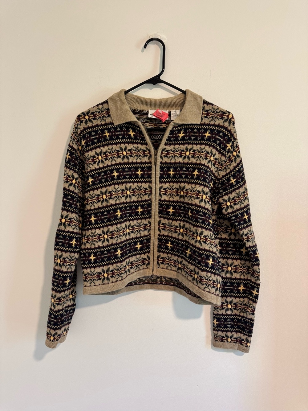 Vintage Fair Isle Zip-Front Cardigan Jacket Small